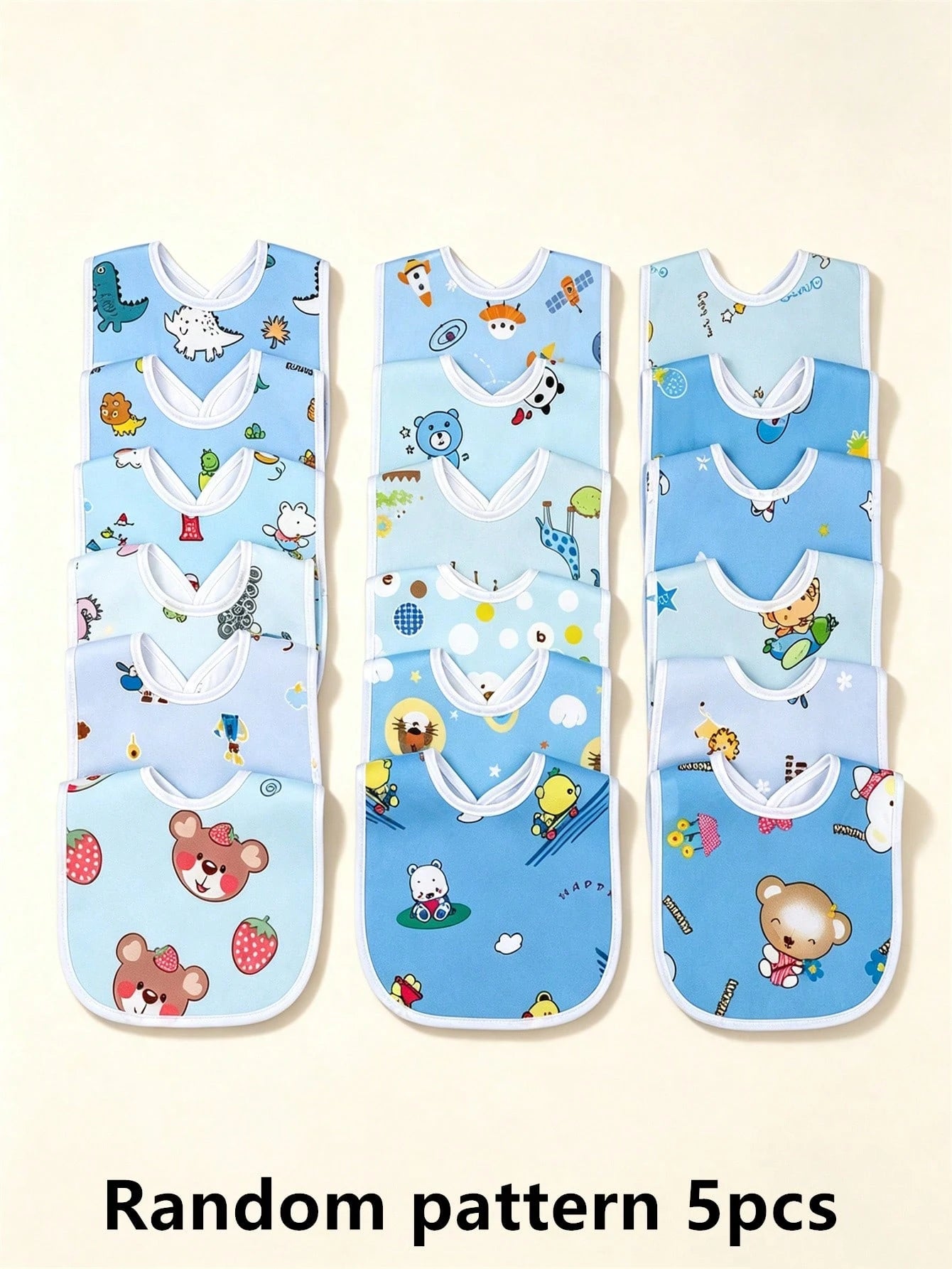 5pcs/Pack Random Blue Tone Crystal Velvet Baby Bibs, Soft Skin-Friendly Printed Pattern U-Shaped Drool Bibs