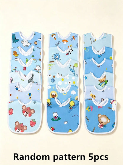 5pcs/Pack Random Blue Tone Crystal Velvet Baby Bibs, Soft Skin-Friendly Printed Pattern U-Shaped Drool Bibs