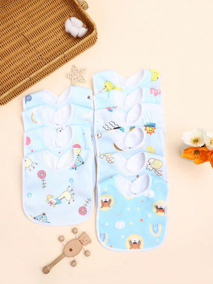 5pcs/Pack Random Blue Tone Crystal Velvet Baby Bibs, Soft Skin-Friendly Printed Pattern U-Shaped Drool Bibs