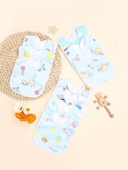 5pcs/Pack Random Blue Tone Crystal Velvet Baby Bibs, Soft Skin-Friendly Printed Pattern U-Shaped Drool Bibs
