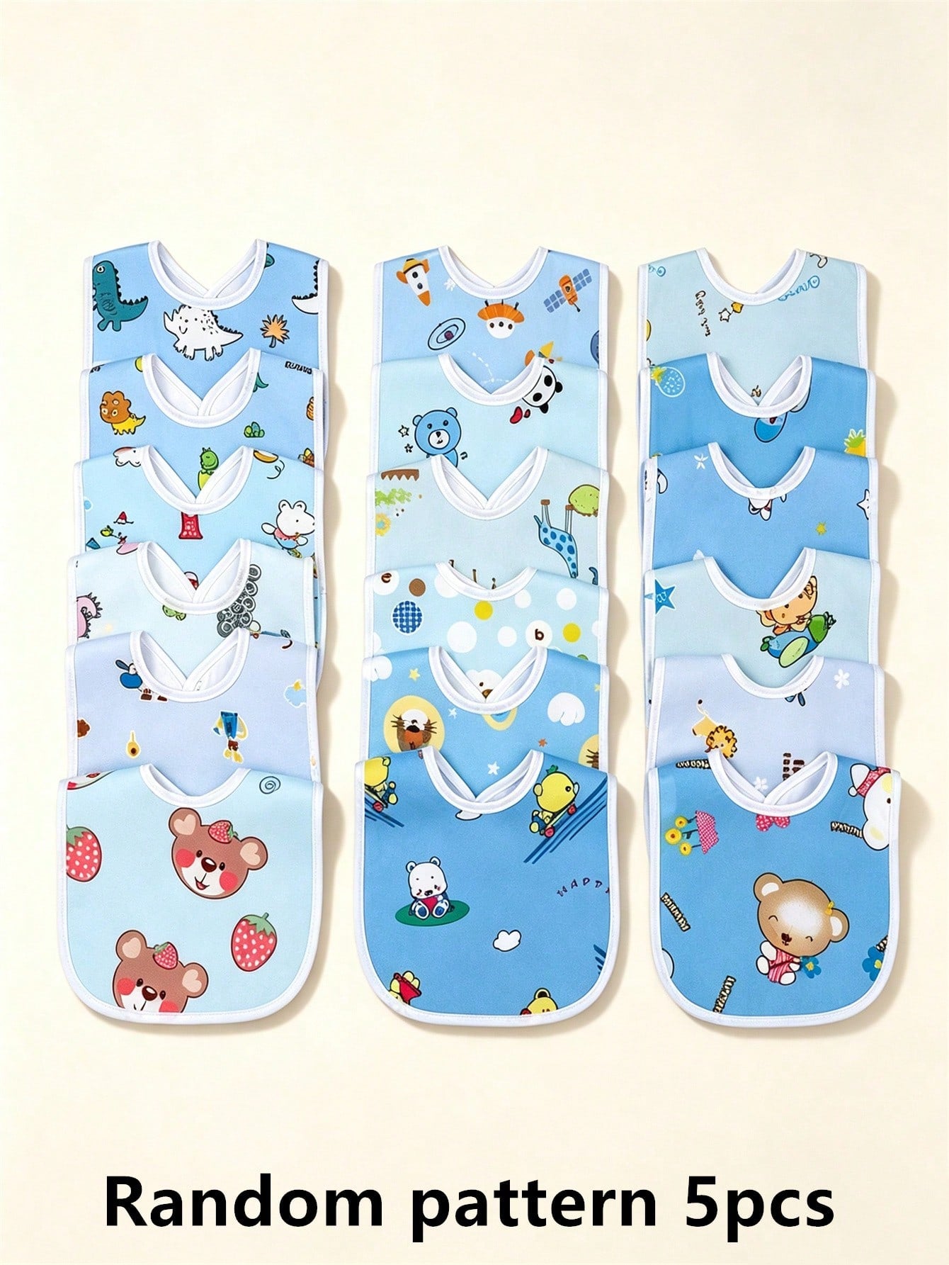 5pcs/Pack Random Blue Tone Crystal Velvet Baby Bibs, Soft Skin-Friendly Printed Pattern U-Shaped Drool Bibs