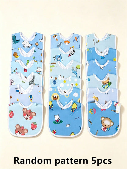 5pcs/Pack Random Blue Tone Crystal Velvet Baby Bibs, Soft Skin-Friendly Printed Pattern U-Shaped Drool Bibs