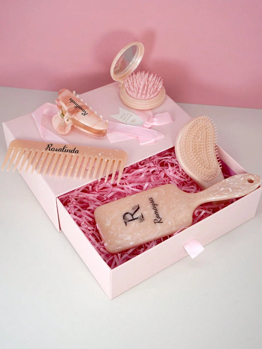 5pcs Personalised Custom Comb,Custom Brush,Mother Day Gift Of 5pcs Hair Brush Set,Wide Tooth Comb,Marble Air Cushion Comb With Handle,Banana Hair Clip Hair Accessories,Multi-Functional,Ornamental,Le