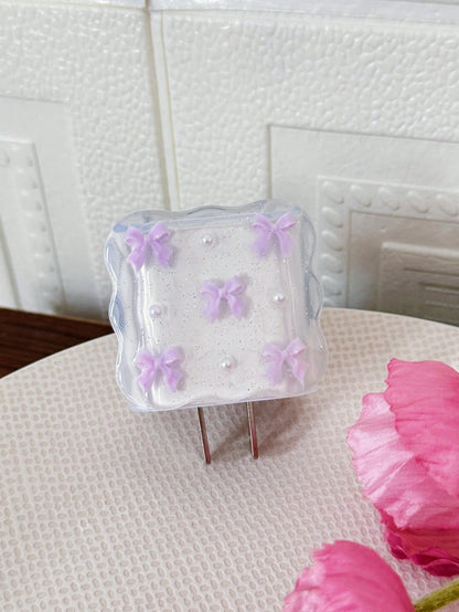 5pcs Purple Bow & White Pearl Design Charging Accessory Set (20W/18W), Includes Charging Cable Protector, Charger Head Cover, Compatible Charging Cable Protector, Charger Accessories, Phone Accessorie