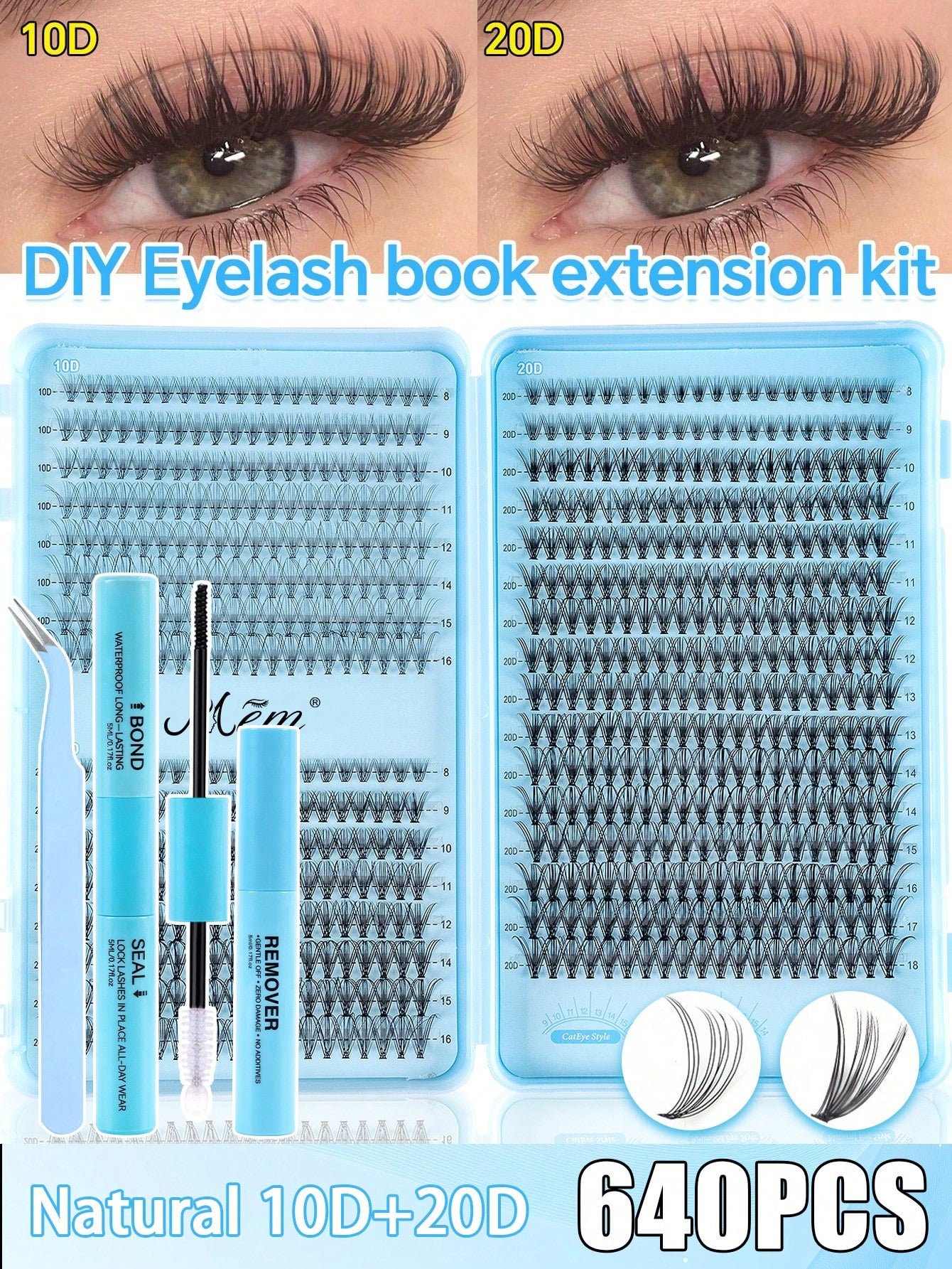 640pcs Cluster False Eyelashes, Thick Curled Eyelash Extension Kit, D-Curl 8-16mm Mixed Length, DIY Eyelash Extension Set With Tutorial, Fluffy Soft Individual Lashes, Create Voluminous Natural Y2K Bu