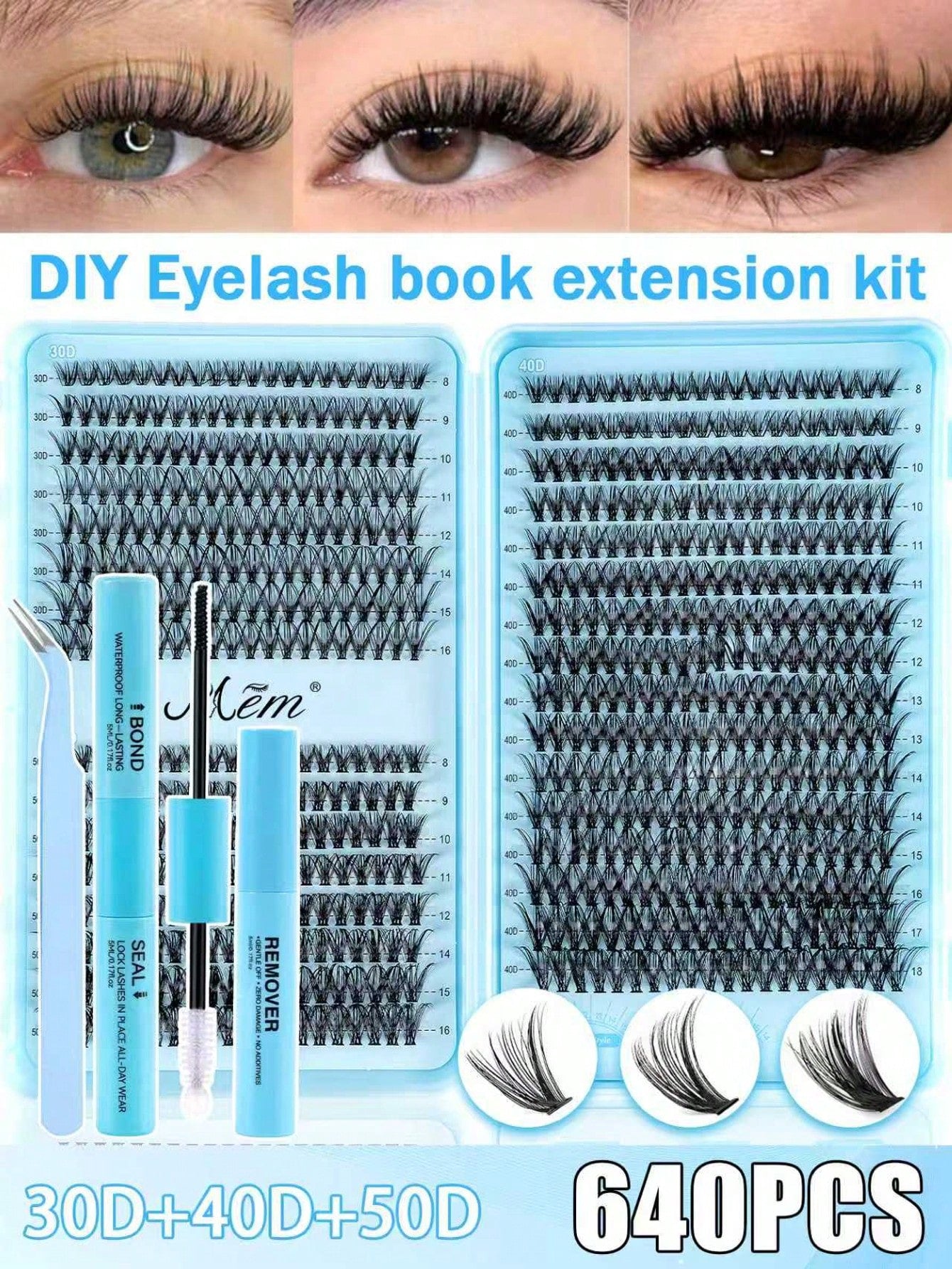 640pcs Cluster False Eyelashes, Thick Curled Eyelash Extension Kit, D-Curl 8-16mm Mixed Length, DIY Eyelash Extension Set With Tutorial, Fluffy Soft Individual Lashes, Create Voluminous Natural Y2K Bu