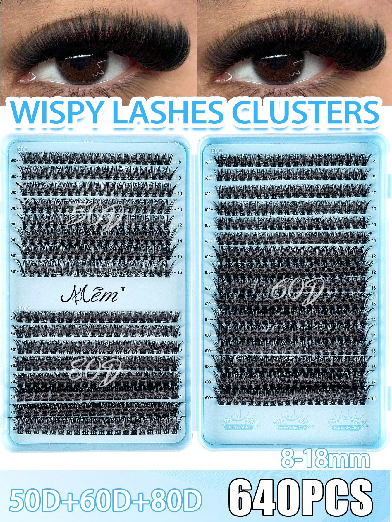 640pcs Cluster False Eyelashes, Thick Curled Eyelash Extension Kit, D-Curl 8-16mm Mixed Length, DIY Eyelash Extension Set With Tutorial, Fluffy Soft Individual Lashes, Create Voluminous Natural Y2K Bu