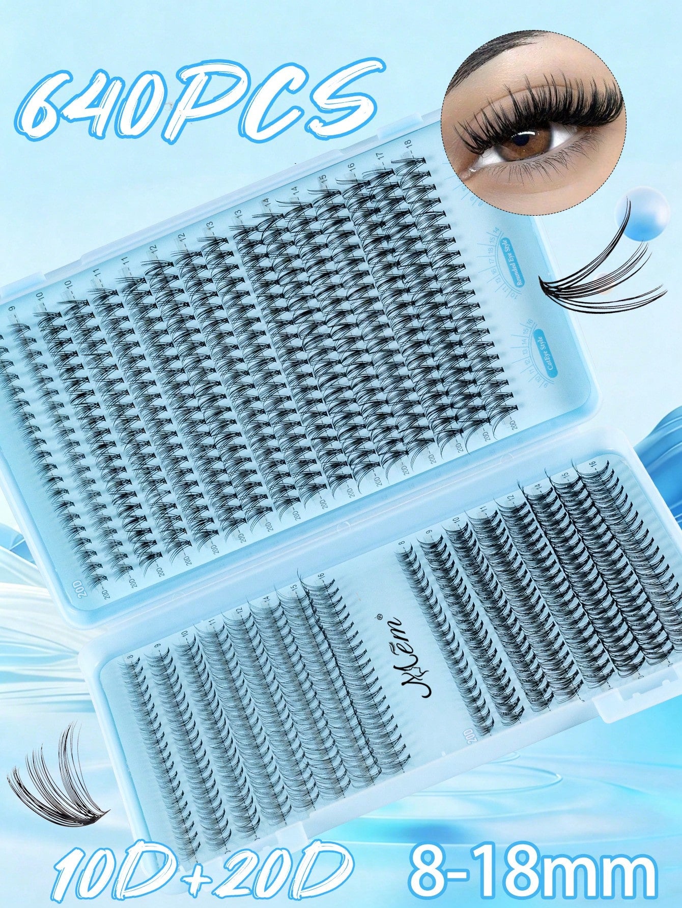 640pcs Cluster False Eyelashes, Thick Curled Eyelash Extension Kit, D-Curl 8-16mm Mixed Length, DIY Eyelash Extension Set With Tutorial, Fluffy Soft Individual Lashes, Create Voluminous Natural Y2K Bu