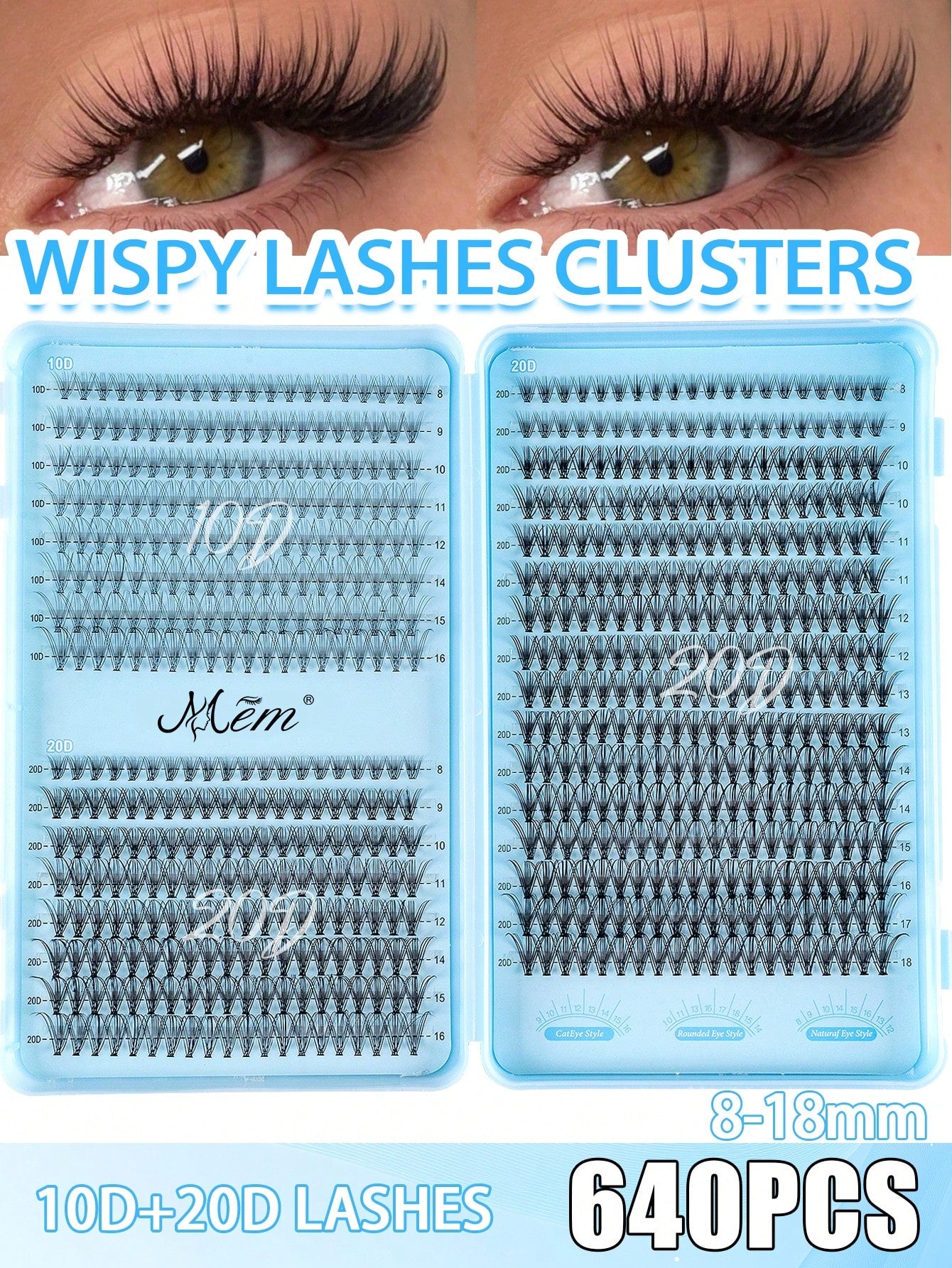 640pcs Cluster False Eyelashes, Thick Curled Eyelash Extension Kit, D-Curl 8-16mm Mixed Length, DIY Eyelash Extension Set With Tutorial, Fluffy Soft Individual Lashes, Create Voluminous Natural Y2K Bu