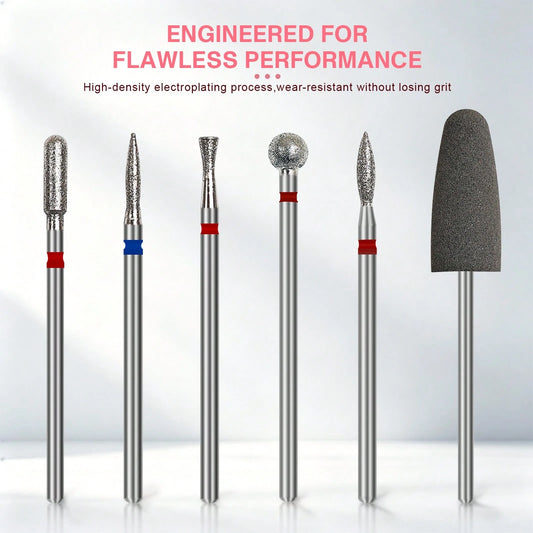 6pcs Diamond Nail Drill Bit Set, Electroplated Wear-Resistant Nail Rotary Cutting Heads, Multi-Shape Nail Grinding Head Kit, Suitable For Nail Drills, Cuticle Removal