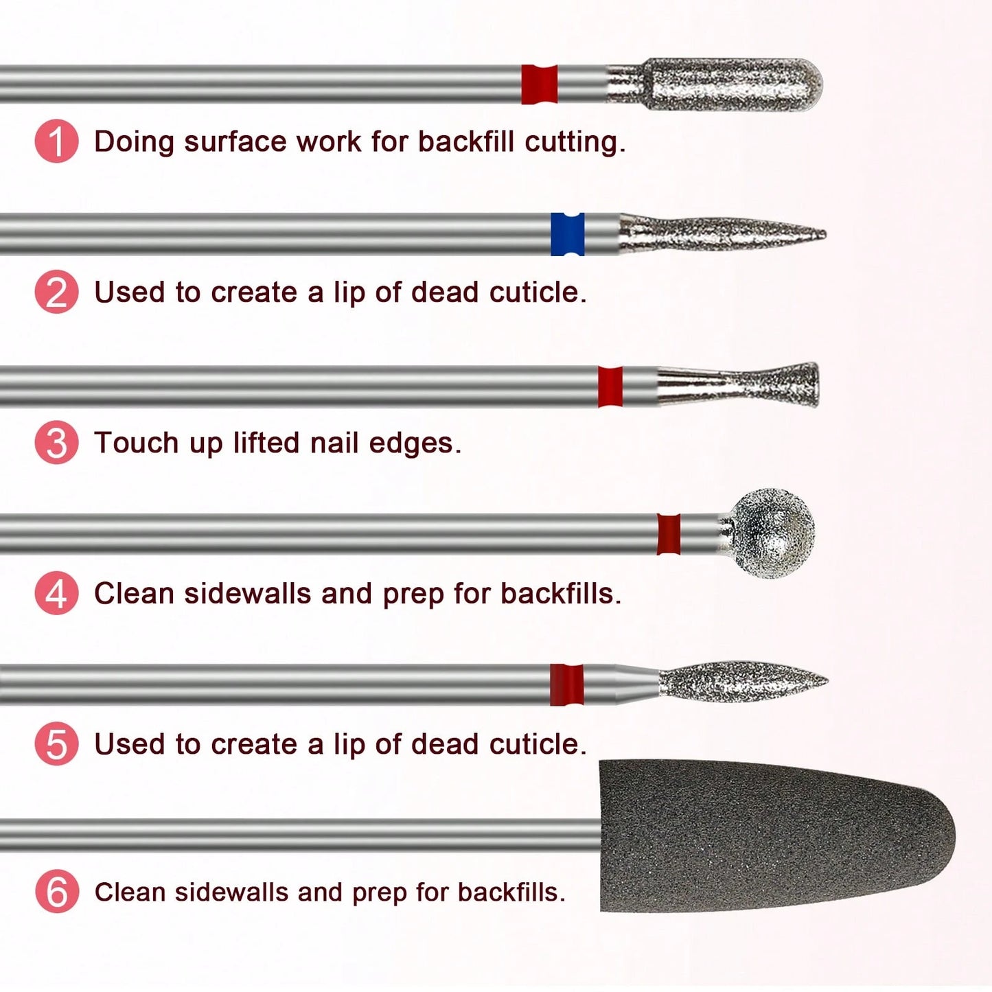 6pcs Diamond Nail Drill Bit Set, Electroplated Wear-Resistant Nail Rotary Cutting Heads, Multi-Shape Nail Grinding Head Kit, Suitable For Nail Drills, Cuticle Removal