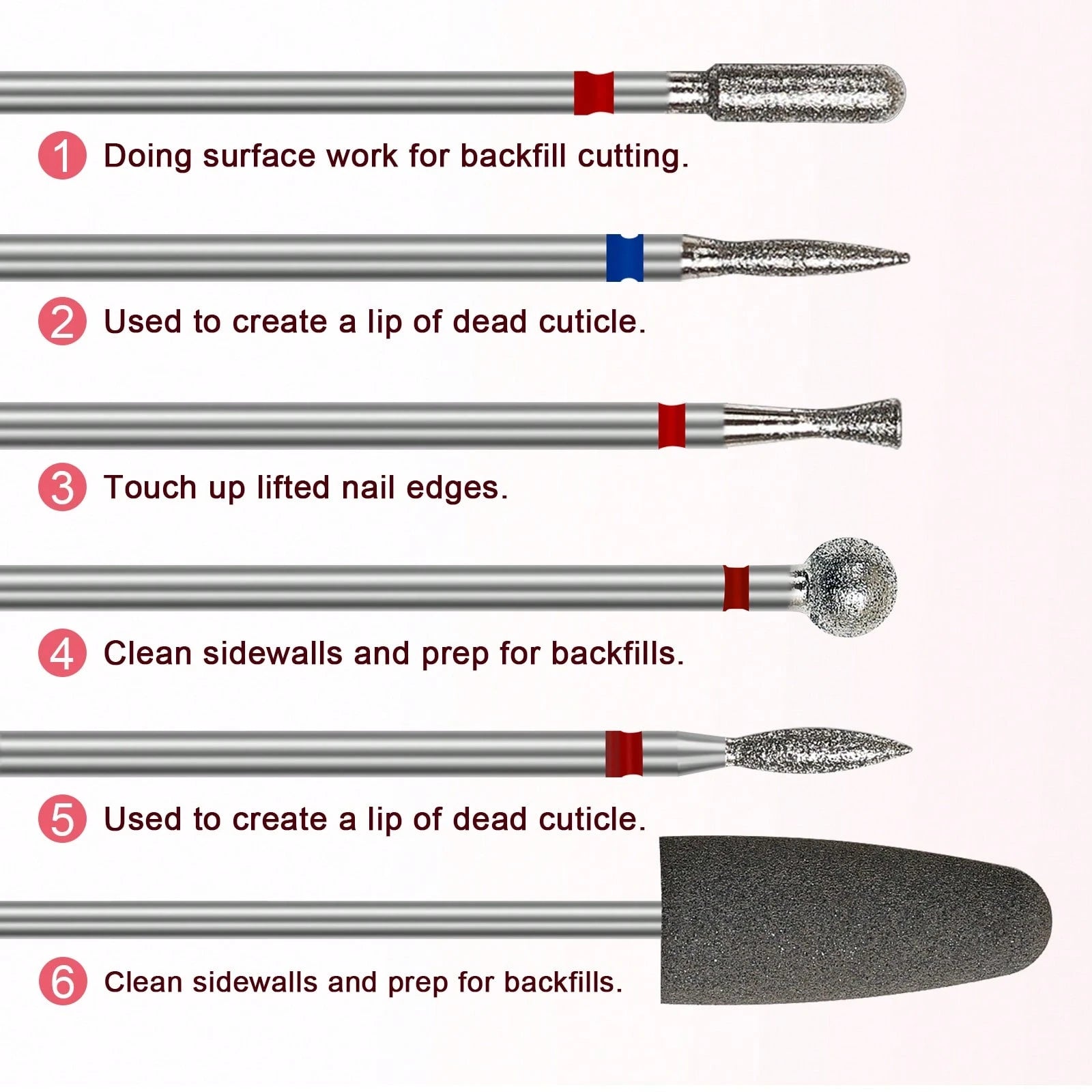 6pcs Diamond Nail Drill Bit Set, Electroplated Wear-Resistant Nail Rotary Cutting Heads, Multi-Shape Nail Grinding Head Kit, Suitable For Nail Drills, Cuticle Removal