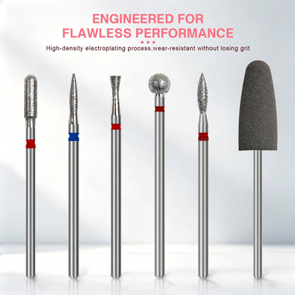 6pcs Diamond Nail Drill Bit Set, Electroplated Wear-Resistant Nail Rotary Cutting Heads, Multi-Shape Nail Grinding Head Kit, Suitable For Nail Drills, Cuticle Removal