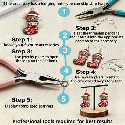 6pcs Resin Christmas Sock Bear Pendants, Suitable For DIY Jewelry Making, Perfect For Party Accessories, Earrings, Necklaces, Bag Charms