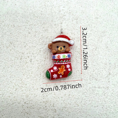 6pcs Resin Christmas Sock Bear Pendants, Suitable For DIY Jewelry Making, Perfect For Party Accessories, Earrings, Necklaces, Bag Charms