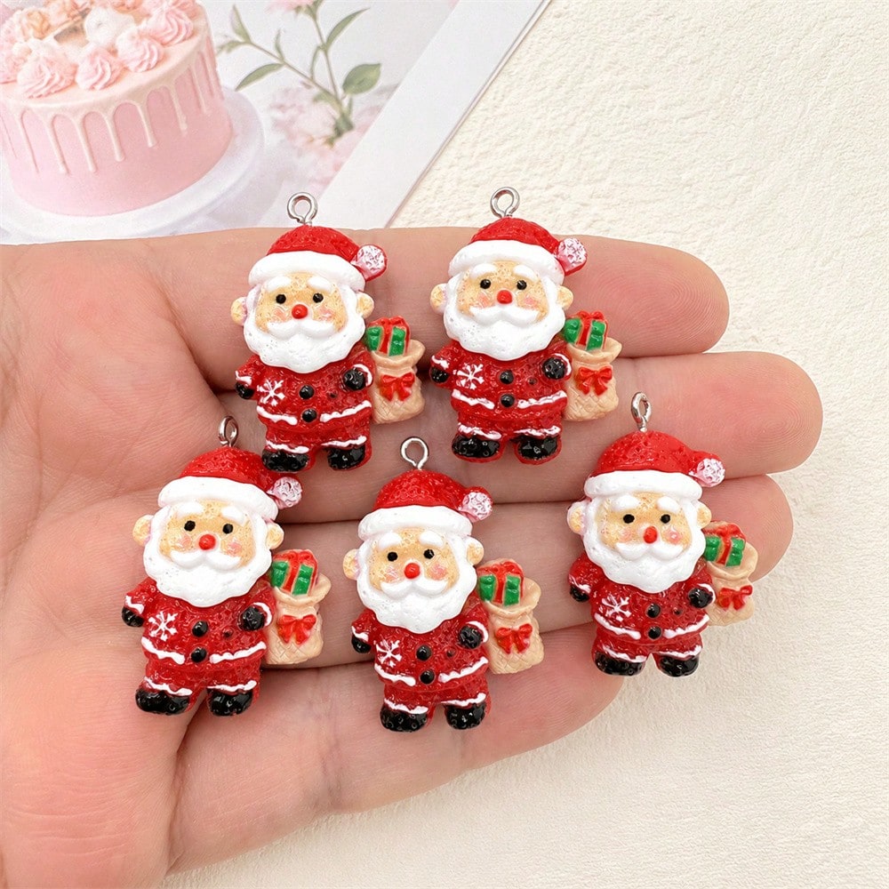 6pcs Resin Christmas Sock Bear Pendants, Suitable For DIY Jewelry Making, Perfect For Party Accessories, Earrings, Necklaces, Bag Charms