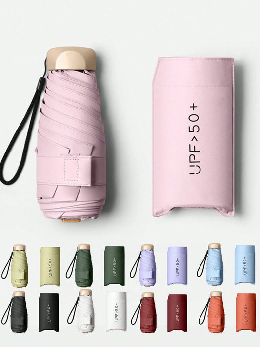 7.5 Inch/19Cm Mini Folding Umbrella, Umbrella For Women, Portable Outdoor Sun Umbrella, UV Protection Sunshade Umbrella With Carrying Bag, Travel, Lightweight