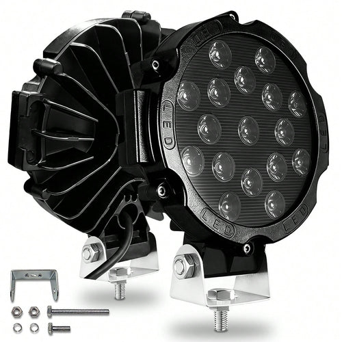 7 Inch 51W LED Light Bar 2PCS Red Round Flood Light Pods 5100LM Off Road Fog Driving Lights, Waterproof Work Light For Truck SUV ATV UTV Bumper Roof
