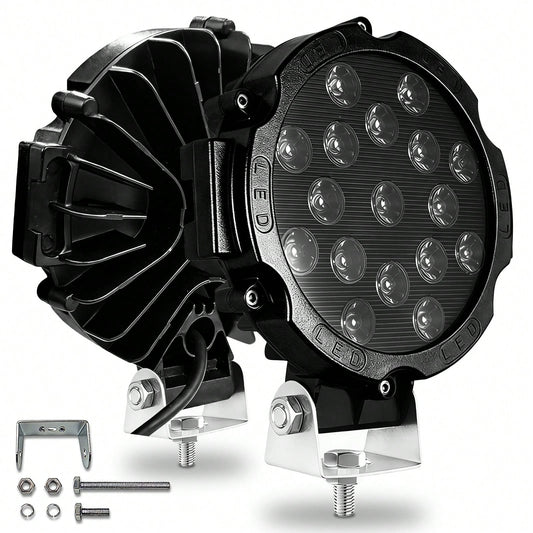 7 Inch 51W LED Light Bar 2PCS Red Round Flood Light Pods 5100LM Off Road Fog Driving Lights, Waterproof Work Light For Truck SUV ATV UTV Bumper Roof