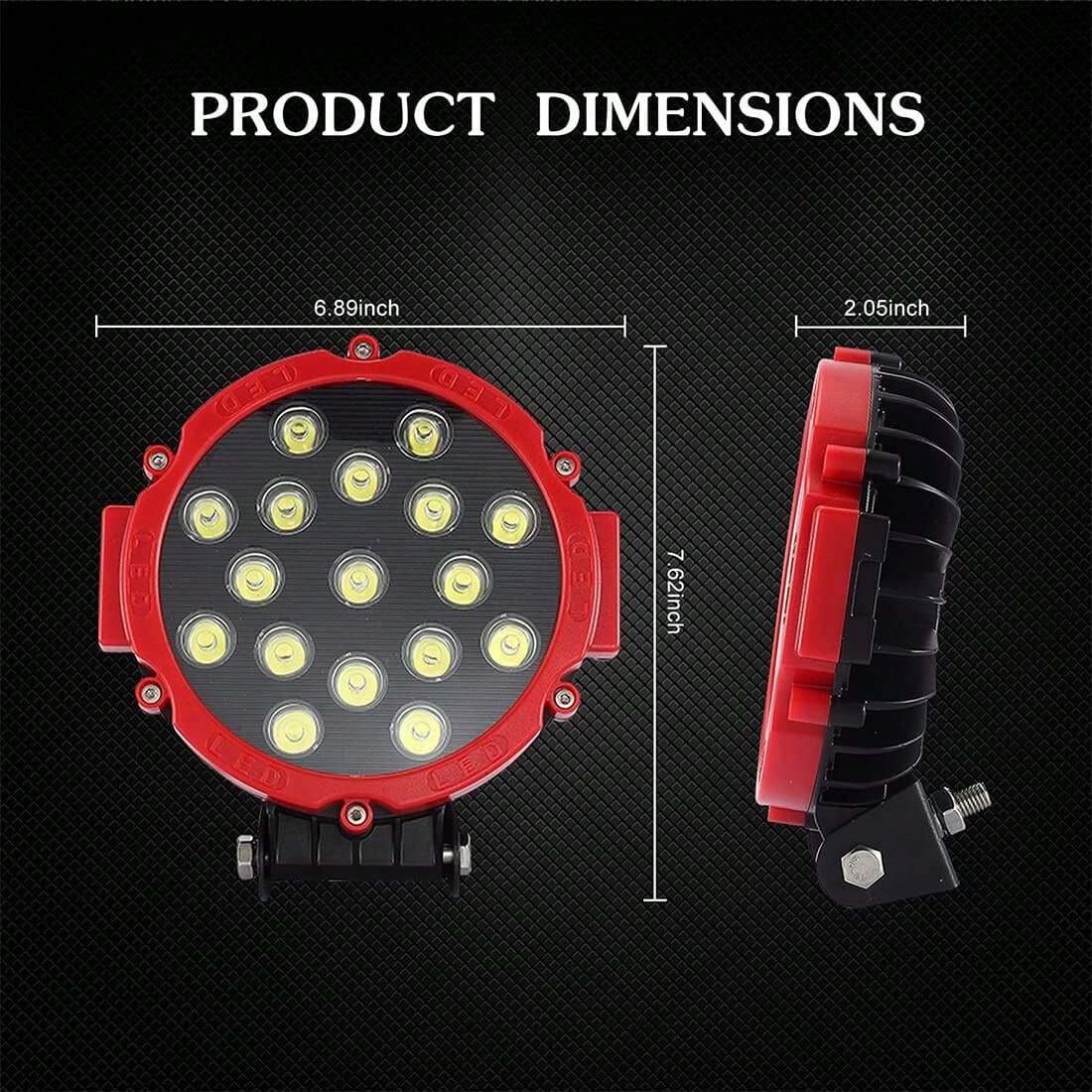 7 Inch 51W LED Light Bar 2PCS Red Round Flood Light Pods 5100LM Off Road Fog Driving Lights, Waterproof Work Light For Truck SUV ATV UTV Bumper Roof