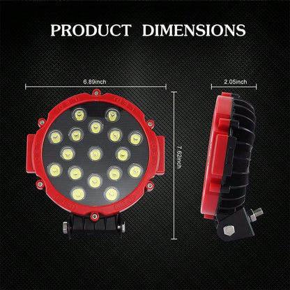 7 Inch 51W LED Light Bar 2PCS Red Round Flood Light Pods 5100LM Off Road Fog Driving Lights, Waterproof Work Light For Truck SUV ATV UTV Bumper Roof