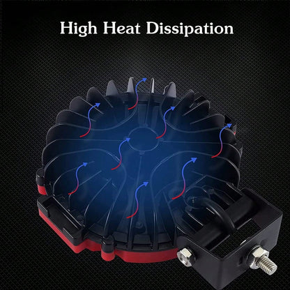 7 Inch 51W LED Light Bar 2PCS Red Round Flood Light Pods 5100LM Off Road Fog Driving Lights, Waterproof Work Light For Truck SUV ATV UTV Bumper Roof