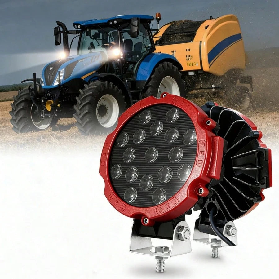 7 Inch 51W LED Light Bar 2PCS Red Round Flood Light Pods 5100LM Off Road Fog Driving Lights, Waterproof Work Light For Truck SUV ATV UTV Bumper Roof