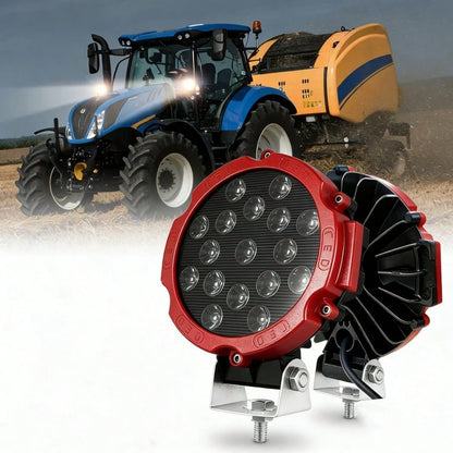 7 Inch 51W LED Light Bar 2PCS Red Round Flood Light Pods 5100LM Off Road Fog Driving Lights, Waterproof Work Light For Truck SUV ATV UTV Bumper Roof
