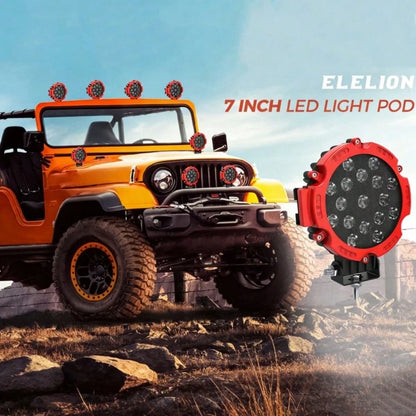 7 Inch 51W LED Light Bar 2PCS Red Round Flood Light Pods 5100LM Off Road Fog Driving Lights, Waterproof Work Light For Truck SUV ATV UTV Bumper Roof