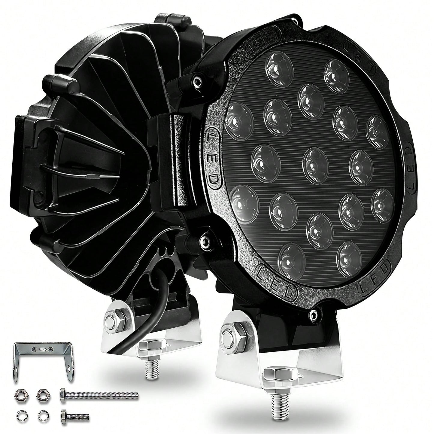 7 Inch 51W LED Light Bar 2PCS Red Round Flood Light Pods 5100LM Off Road Fog Driving Lights, Waterproof Work Light For Truck SUV ATV UTV Bumper Roof
