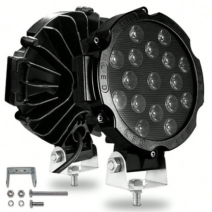 7 Inch 51W LED Light Bar 2PCS Red Round Flood Light Pods 5100LM Off Road Fog Driving Lights, Waterproof Work Light For Truck SUV ATV UTV Bumper Roof