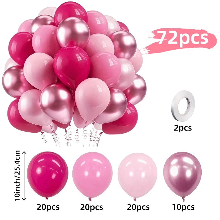 72pcs/Set Metallic Pink & Rose Red Latex Balloons, 10inch, Suitable For Baby Shower, Mother's Day, Wedding, Birthday Party, Anniversary, Graduation, Holidays, Indoor & Outdoor Home Decor, With White R