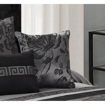 8 Piece Comforter Set Gray Jacquard Fabric Patchwork Bed In A Bag- Soft Texture, Smooth, Good Drapability-1 Comforter,2 Shams,2 Euro Shams,2 Decorative Pillows,1 Bedskirt