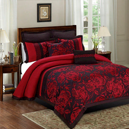8 Piece Comforter Set Gray Jacquard Fabric Patchwork Bed In A Bag- Soft Texture, Smooth, Good Drapability-1 Comforter,2 Shams,2 Euro Shams,2 Decorative Pillows,1 Bedskirt