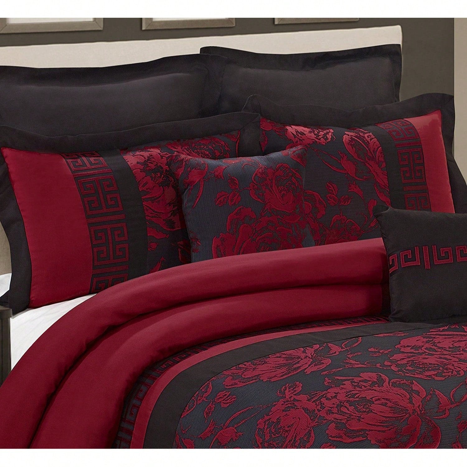 8 Piece Comforter Set Gray Jacquard Fabric Patchwork Bed In A Bag- Soft Texture, Smooth, Good Drapability-1 Comforter,2 Shams,2 Euro Shams,2 Decorative Pillows,1 Bedskirt
