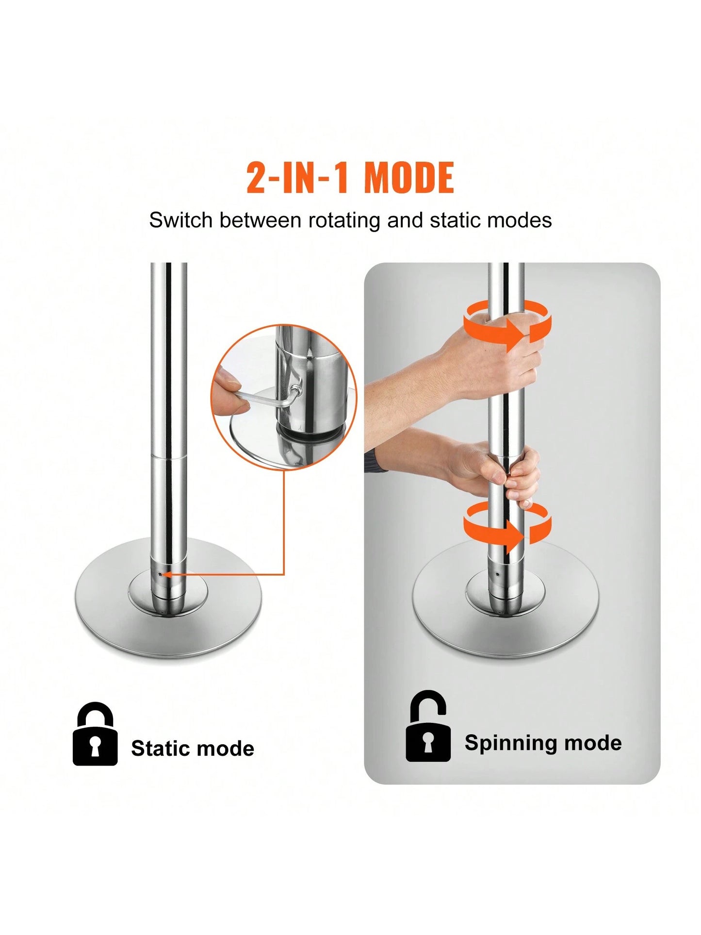 85-106in Silver Professional Dancing Pole, Spinning Static Dancing Pole Kit, Portable Removable Pole, 45mm Heavy-Duty Stainless Steel Pole, Height Adjustable Fitness Pole, For Exercise Home Club Gym