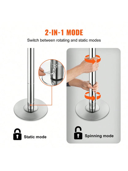 85-106in Silver Professional Dancing Pole, Spinning Static Dancing Pole Kit, Portable Removable Pole, 45mm Heavy-Duty Stainless Steel Pole, Height Adjustable Fitness Pole, For Exercise Home Club Gym