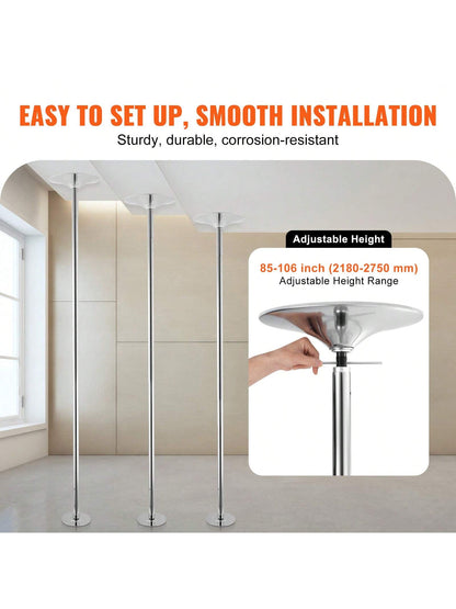 85-106in Silver Professional Dancing Pole, Spinning Static Dancing Pole Kit, Portable Removable Pole, 45mm Heavy-Duty Stainless Steel Pole, Height Adjustable Fitness Pole, For Exercise Home Club Gym