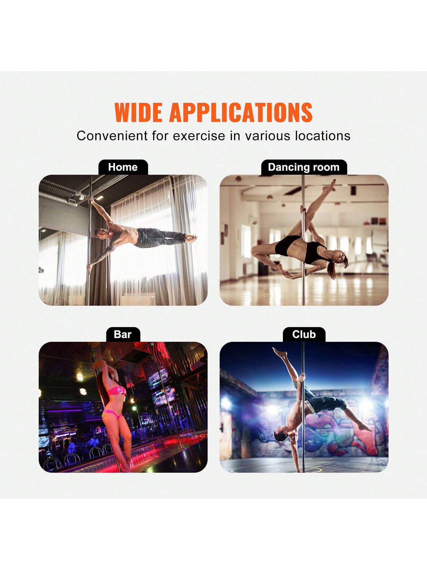 85-106in Silver Professional Dancing Pole, Spinning Static Dancing Pole Kit, Portable Removable Pole, 45mm Heavy-Duty Stainless Steel Pole, Height Adjustable Fitness Pole, For Exercise Home Club Gym