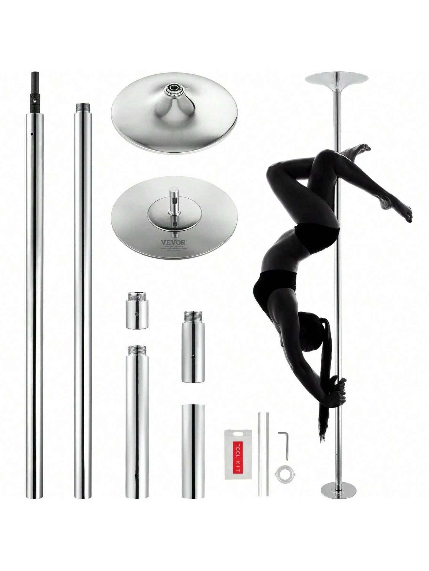 85-106in Silver Professional Dancing Pole, Spinning Static Dancing Pole Kit, Portable Removable Pole, 45mm Heavy-Duty Stainless Steel Pole, Height Adjustable Fitness Pole, For Exercise Home Club Gym