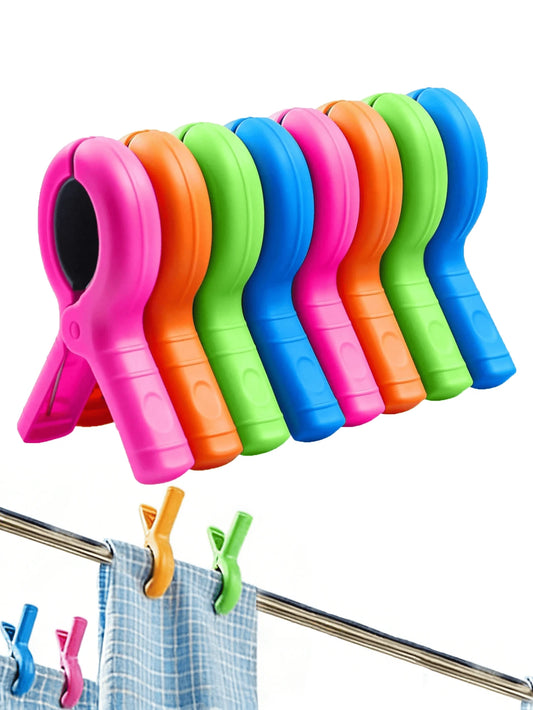 8pcs/4pcs Large Beach Chair Towel Clips, Cruise Pool Chair Towel Racks, Beach Towel Clips, Heavy Duty Windproof Clamps To Prevent Towels From Blowing Away, Essential For Holiday Beach, Beach Supplies
