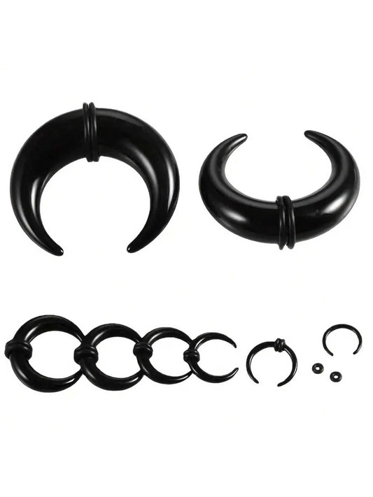 9pcs1.6-10mm Black Ear Gauges And Septum Rings Acrylic U-Shaped Cone Ear Collar Ox Horn Tip Ear Enlarger Piercing Jewelry Set