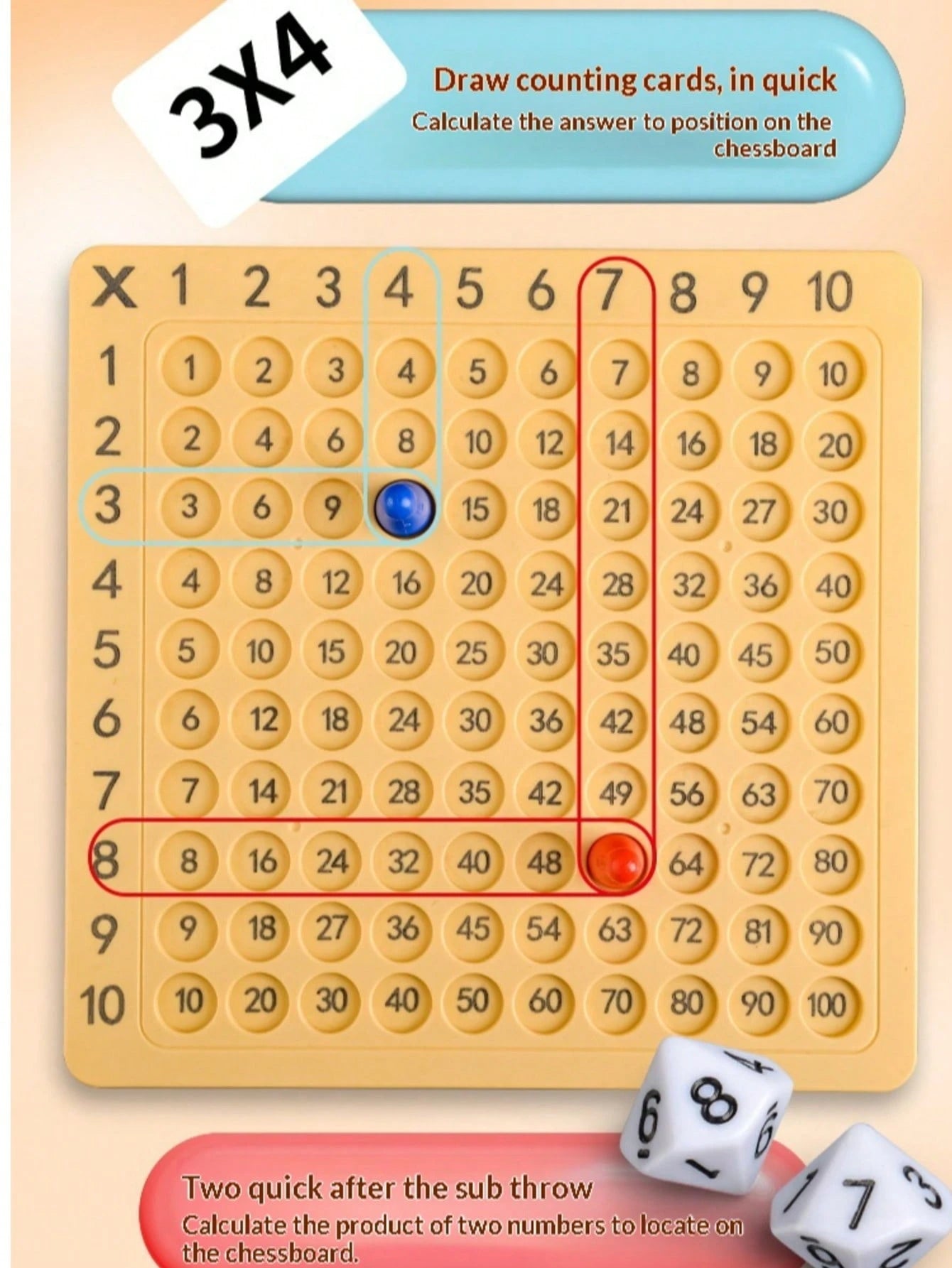 9x9 Multiplication Table Fun Board Game Set, With Card Slots, Question Cards, Dice, Operation Board, Math Teaching Tool, Suitable For Classroom Teaching, Parent-Child Early Education, Recess Competiti
