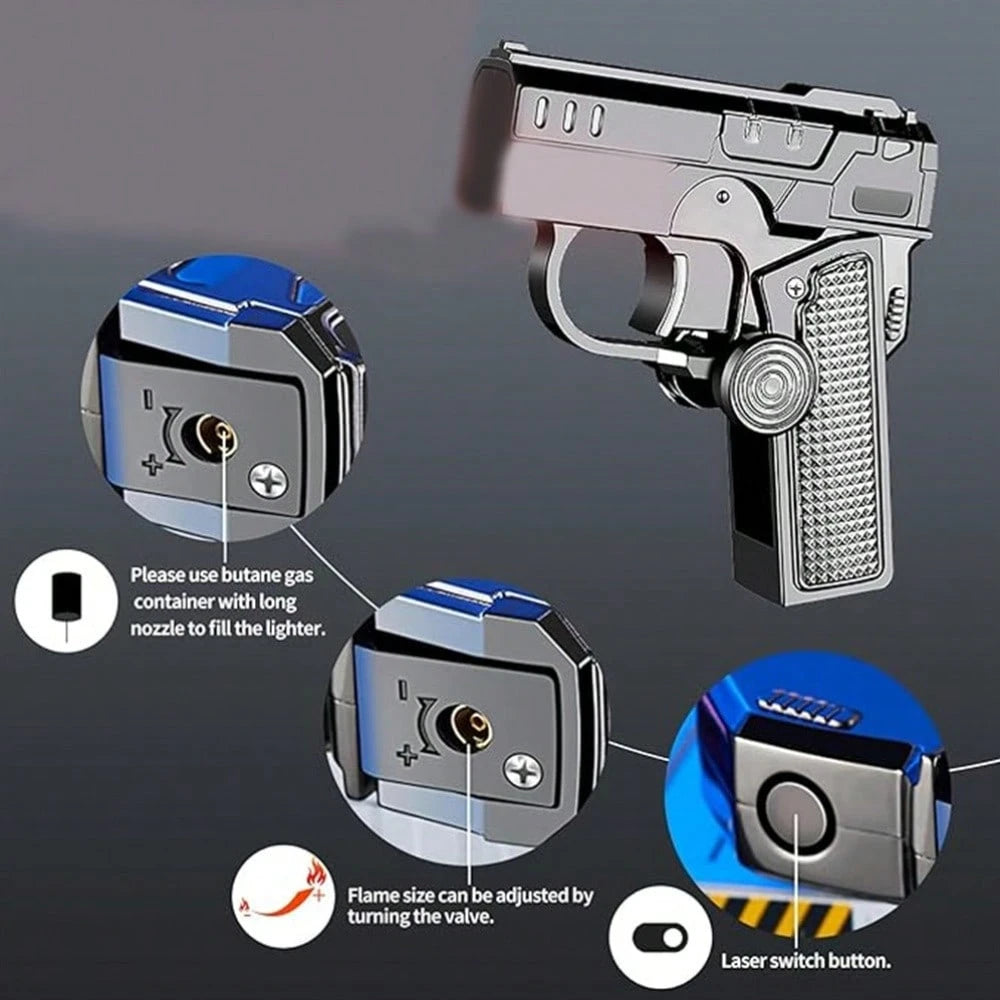 A1pc Heavy-Duty Metal Lighter With Windproof Flame, Foldable & Portable- No Battery Needed, Quadruple Jet Flame, Refillable, For Camping, BBQ, Fireplace, Candle- Ideal Gift For Dad, Outdoor Enthusia