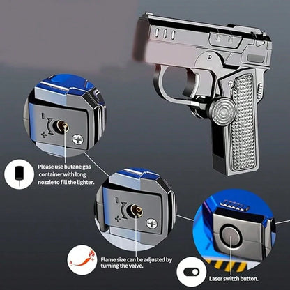 A1pc Heavy-Duty Metal Lighter With Windproof Flame, Foldable & Portable- No Battery Needed, Quadruple Jet Flame, Refillable, For Camping, BBQ, Fireplace, Candle- Ideal Gift For Dad, Outdoor Enthusia