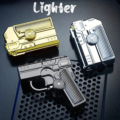 A1pc Heavy-Duty Metal Lighter With Windproof Flame, Foldable & Portable- No Battery Needed, Quadruple Jet Flame, Refillable, For Camping, BBQ, Fireplace, Candle- Ideal Gift For Dad, Outdoor Enthusia