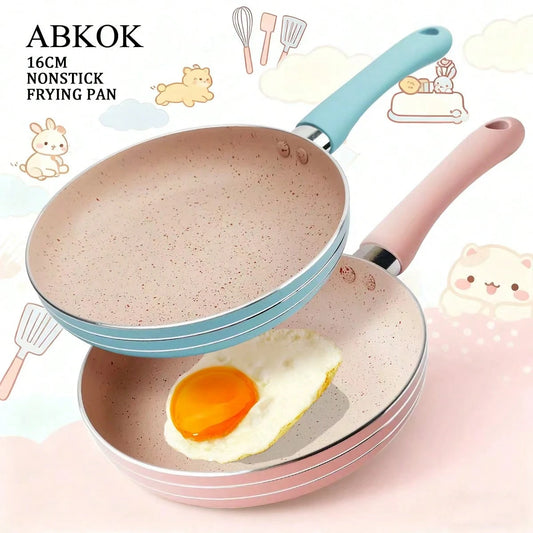 ABKOK 1pc Mini Non-Stick Frying Pan, Cute Colors Available (Pink, Blue, Green, Black), Suitable For Single Serving Cooking