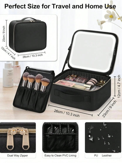AceGrap Travel Makeup Bag With LED Mirror & Touch Switch, Large Capacity PU Leather EVA Shockproof Cosmetic Organizer, Multi-Compartment Portable Makeup Bag, Cruise Essentials, Travel Essentials For W
