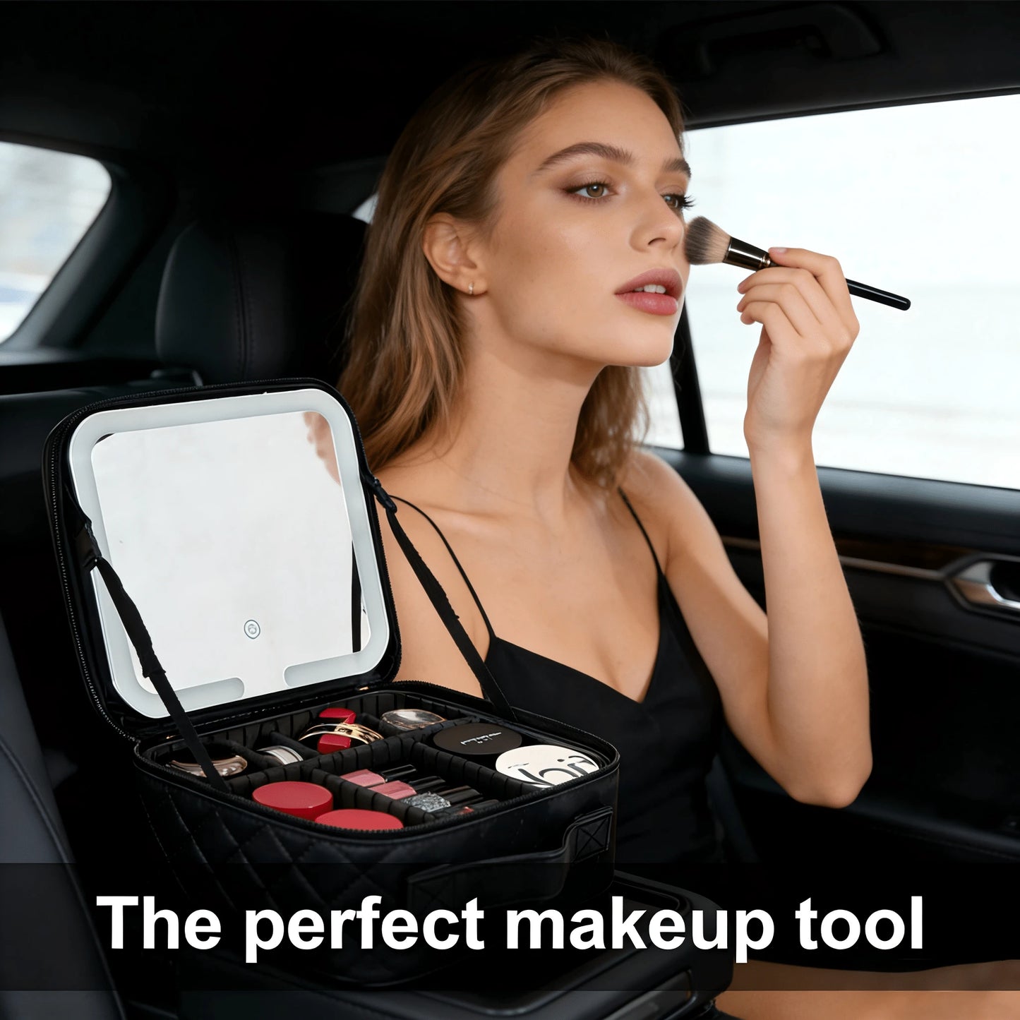 AceGrap Travel Makeup Bag With LED Mirror & Touch Switch, Large Capacity PU Leather EVA Shockproof Cosmetic Organizer, Multi-Compartment Portable Makeup Bag, Cruise Essentials, Travel Essentials For W