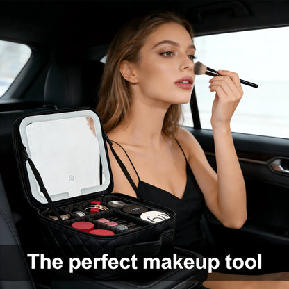 AceGrap Travel Makeup Bag With LED Mirror & Touch Switch, Large Capacity PU Leather EVA Shockproof Cosmetic Organizer, Multi-Compartment Portable Makeup Bag, Cruise Essentials, Travel Essentials For W